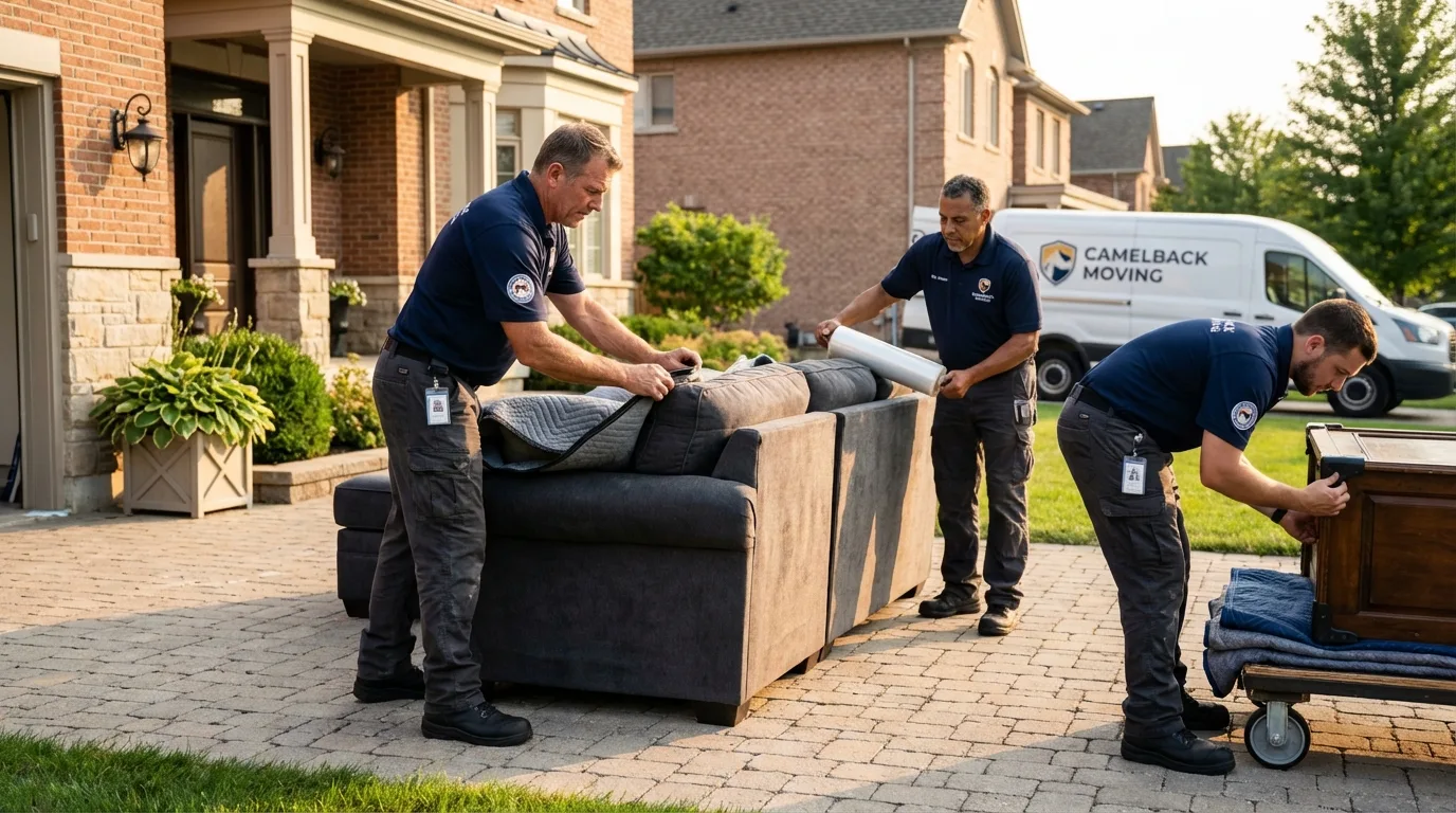 Large estate moving crew wrapping furniture in Livingston, LA
