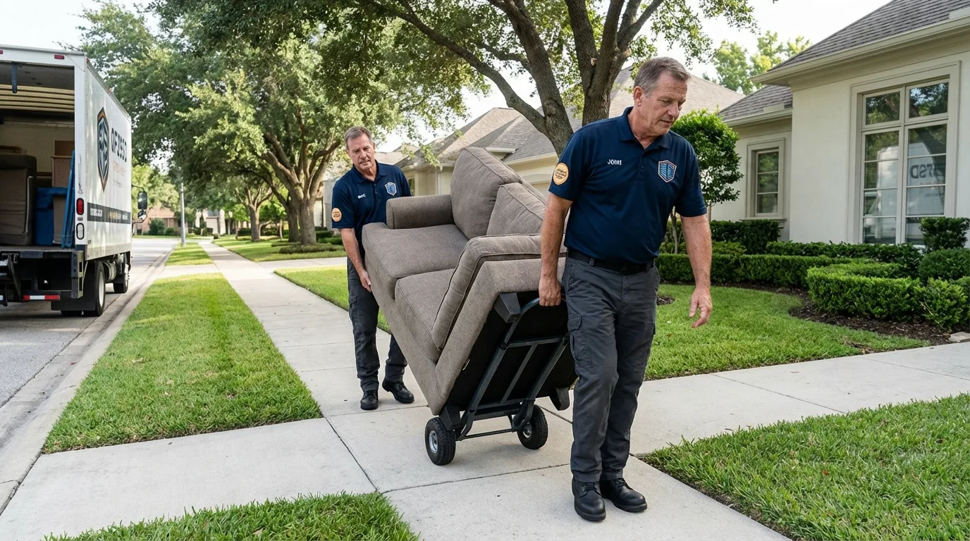 Local residential moving crew loading furniture in Livingston, LA