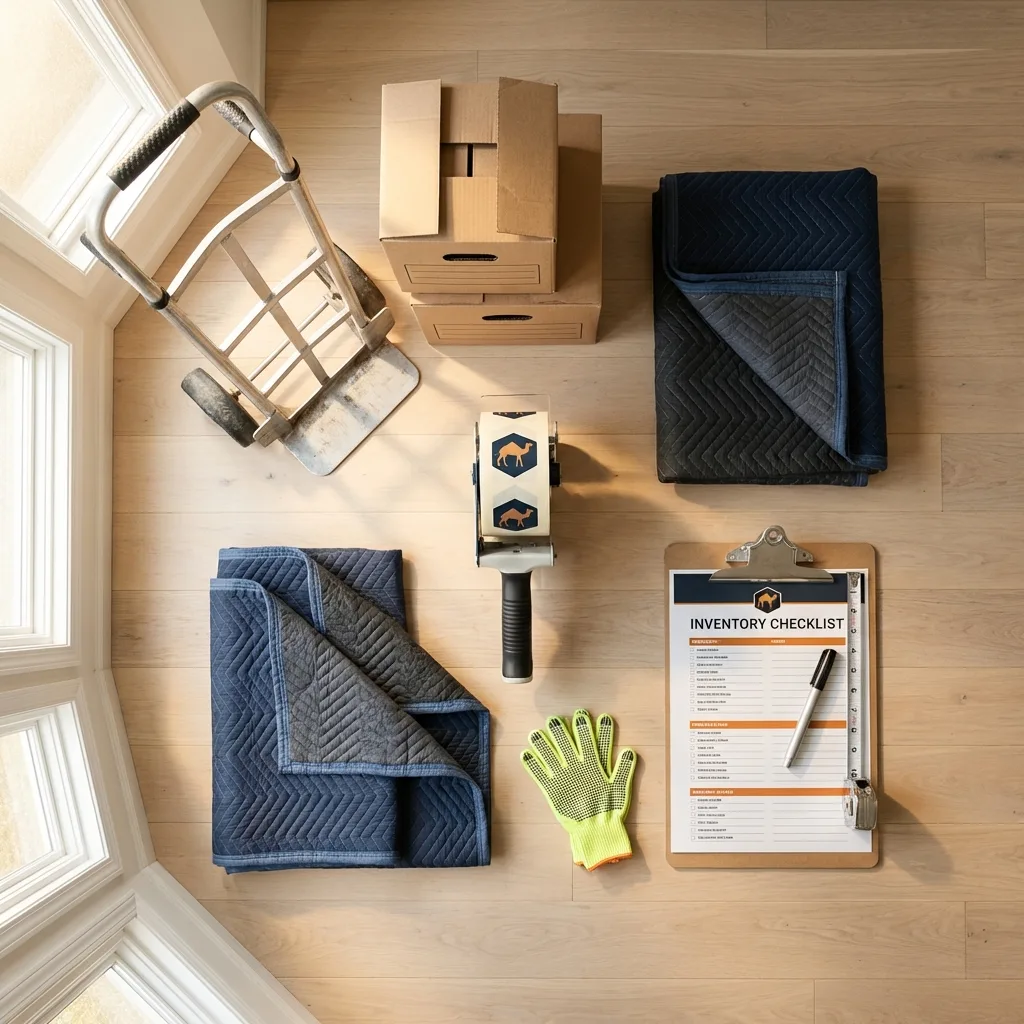 Professional moving supplies and packing materials layout for Livingston residential relocations